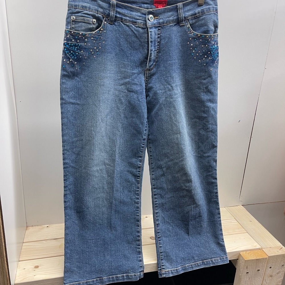 Y2K Vintage V Cristina Blue Embellished Rhinestone Flare Jeans
